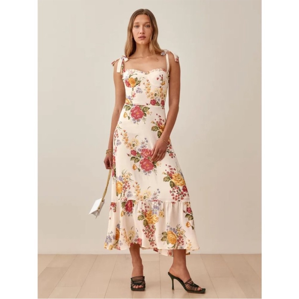 Reformation Nikita Midi White Floral Dress